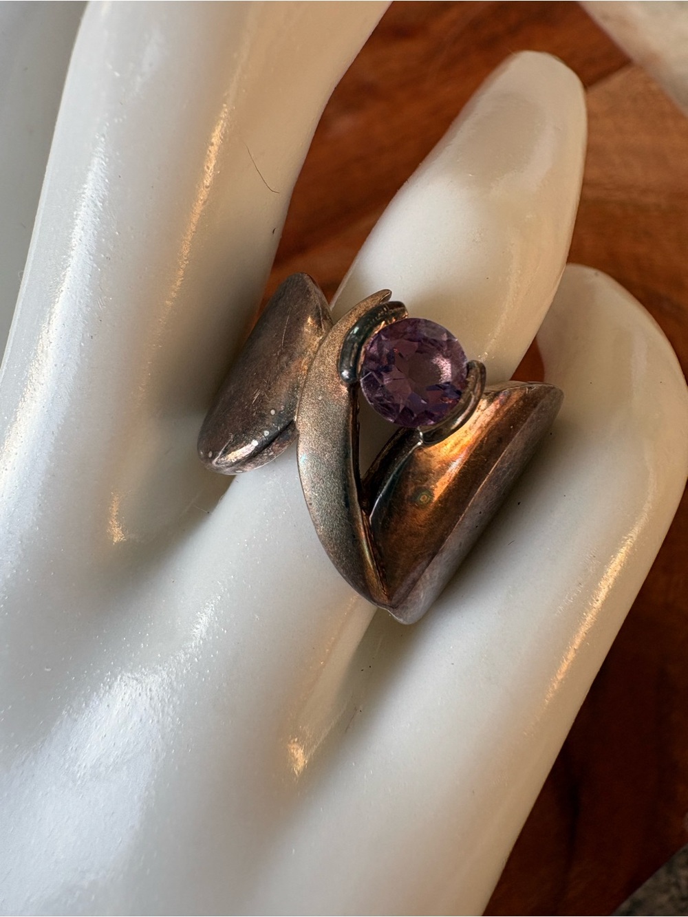 Vintage Sterling Silver Ring with Purple Cabochon - Size 7